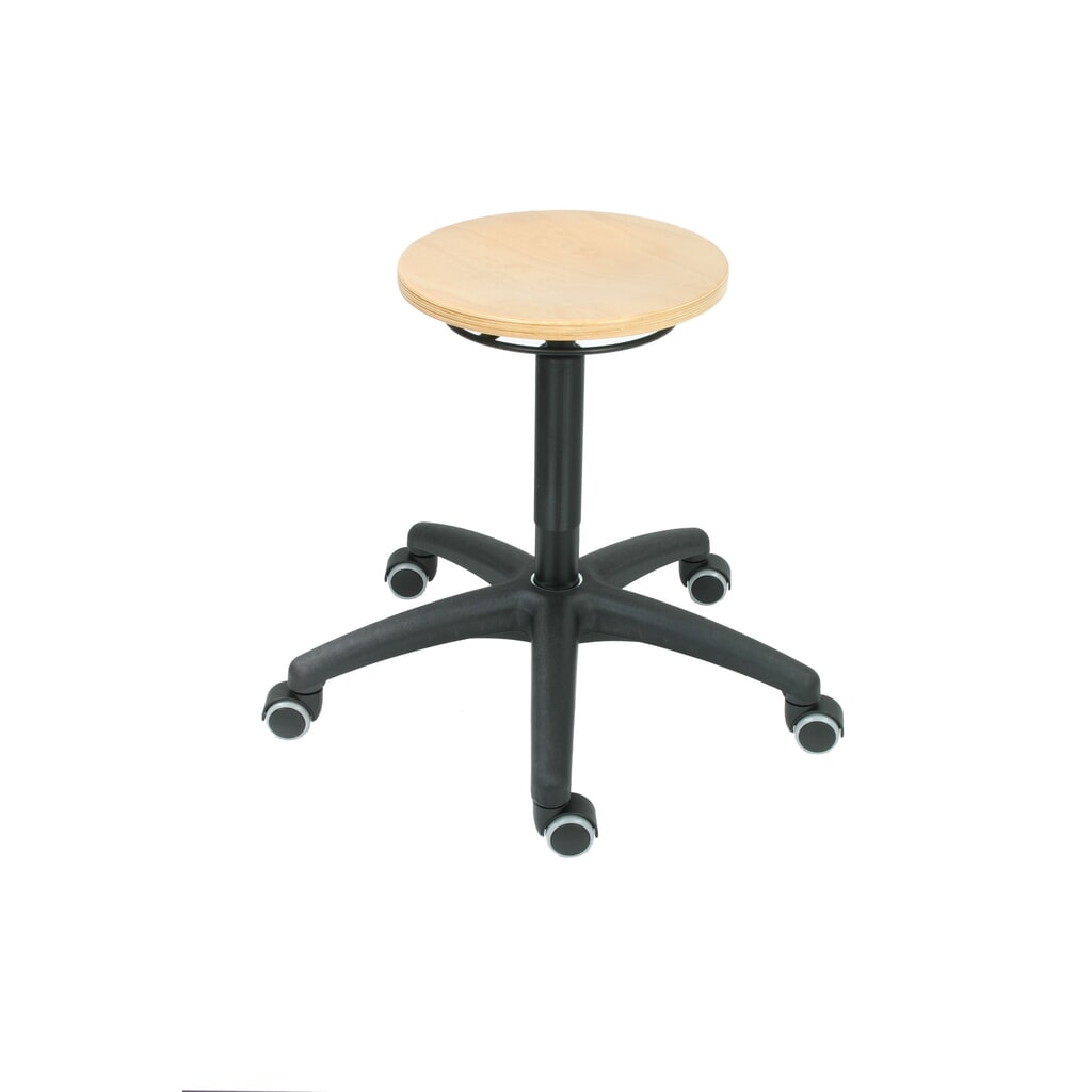 Ronde kruk HEMMDAL, zitting van beukenhout, zithoogte 430-620 mm, wielen Product afbeelding: Ronde kruk HEMMDAL, zitting van beukenhout, zithoogte 430-620 mm, wielen