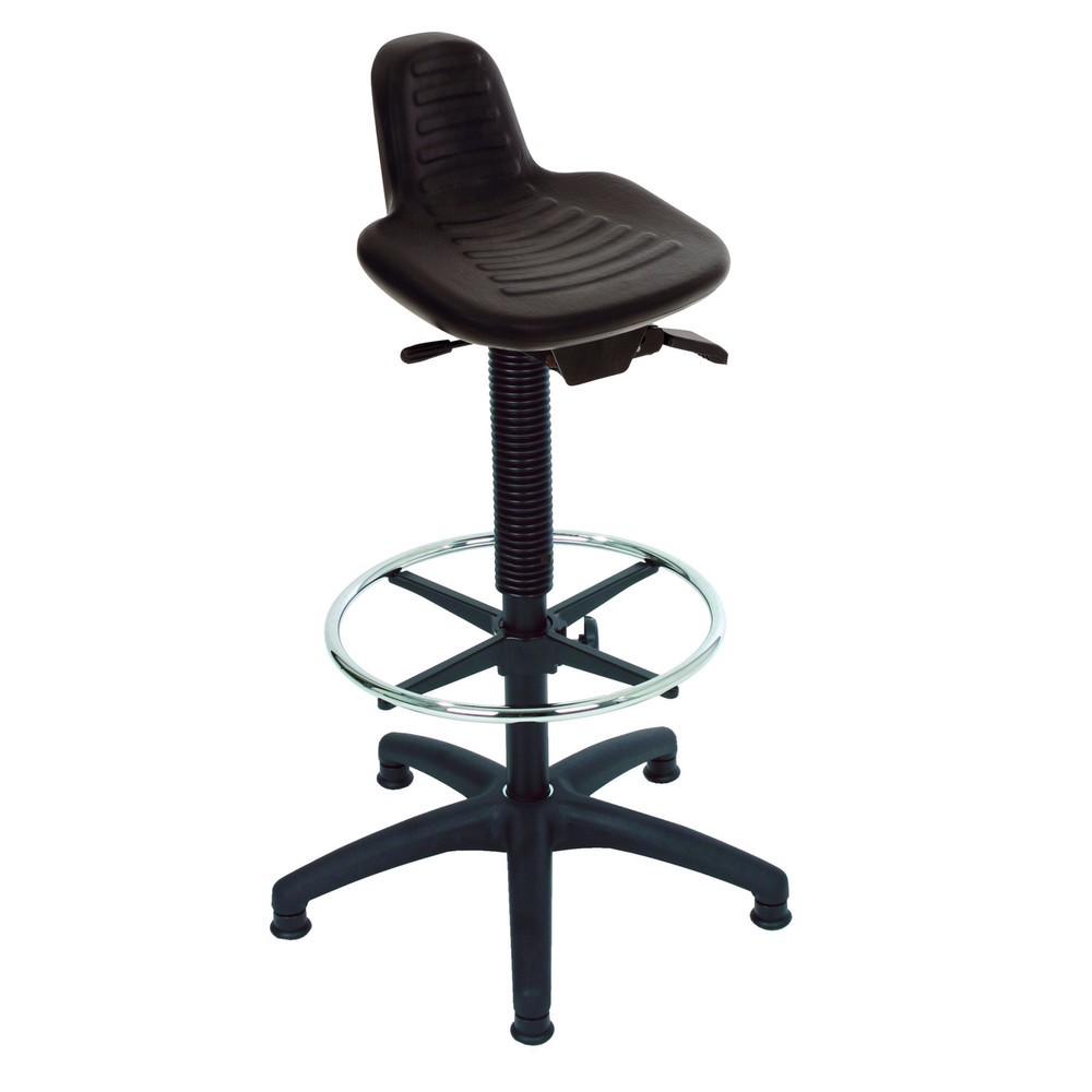 Productafbeelding nr. 1: Stahulp HEMMDAL, PU zitting met rugleuning + draaggreep, zithoogte 580-840 mm, voetring, vloerglijder