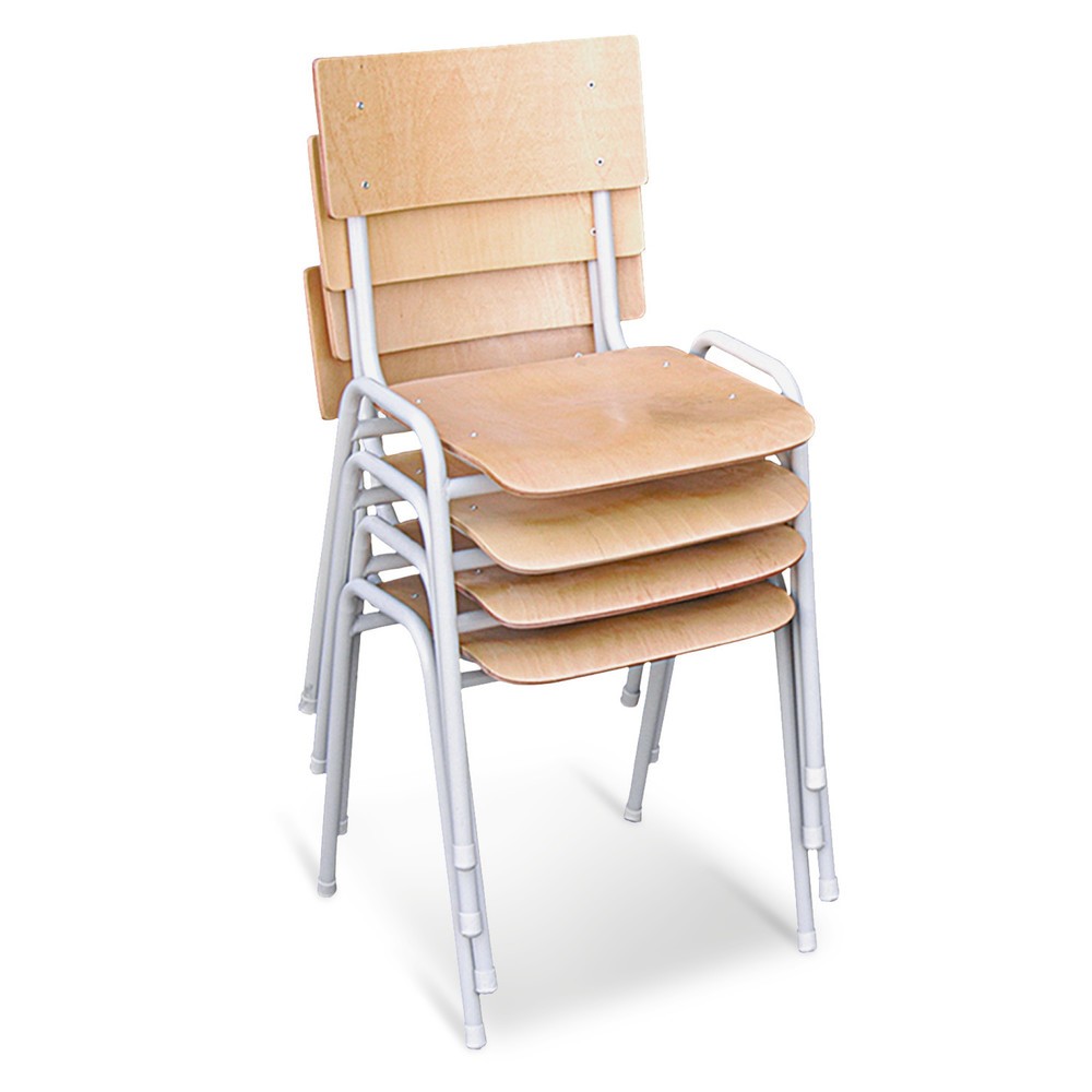 Product afbeelding: HEMMDAL Stoel Standard, set van 4, stapelbaar, licht beuken, frame lichtgrijs