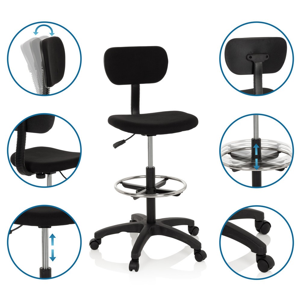 Productafbeelding nr. 2: Werkstoel / werkkruk hjh OFFICE TOP WORK 05 stof, zwart