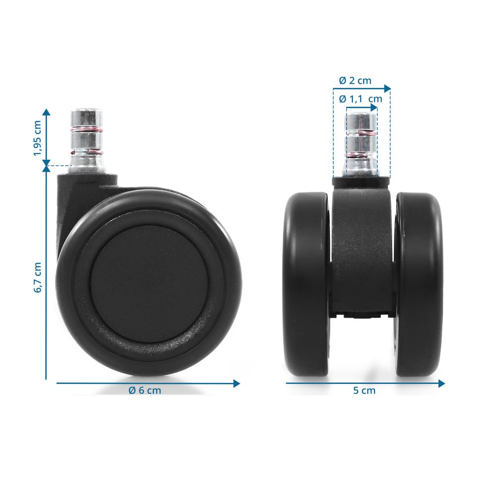 Productafbeelding nr. 5: Wielen voor harde vloeren 5x hjh OFFICE ROLO COLOR 60 11 mm / 60 mm bureaustoelwielen voor harde vloeren (set van 5), zwart / zw