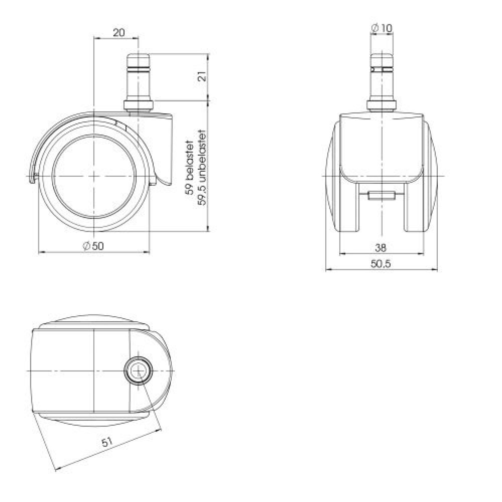 Productafbeelding nr. 2: Wielen voor harde vloeren 5x hjh OFFICE ROLO EASY 10 mm / 50 mm bureaustoelwielen, (set van 5)
