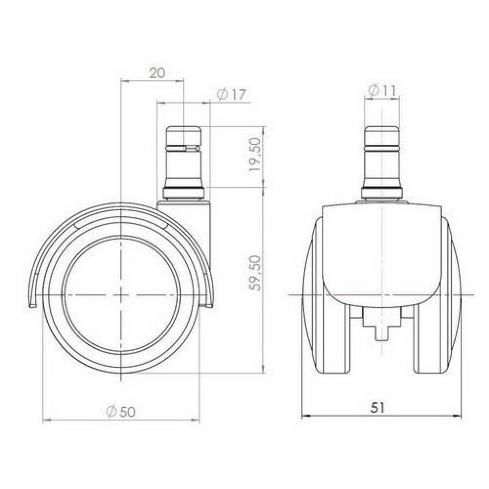Productafbeelding nr. 2: Wielen voor harde vloeren 5x hjh OFFICE ROLO FIX blokkeren tijdens het zitten 11 mm / 50 mm spuitgietzink, (set van 5)