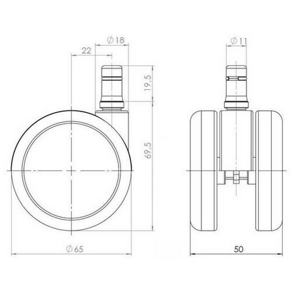 Productafbeelding nr. 4: Wielen voor harde vloeren 5x hjh OFFICE ROLO 11 mm / 65 mm bureaustoelwielen voor harde vloeren, (set van 5)