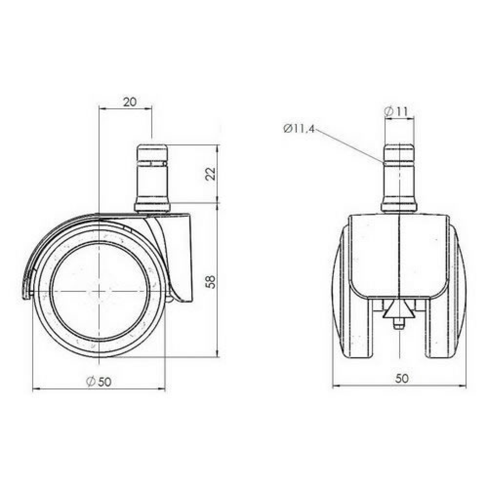 Productafbeelding nr. 3: Design wielen 5x hjh OFFICE ROLO LUX 11 mm / 50 mm bureaustoelwielen voor harde vloeren chroom, (set van 5)