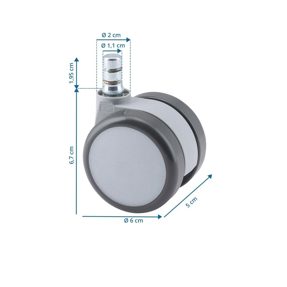 Productafbeelding nr. 5: Wielen voor harde vloeren 5x hjh OFFICE ROLO MOVE 60 No-Noise 11 mm / 60 mm (set van 5) bureaustoelwielen, wit / grijs