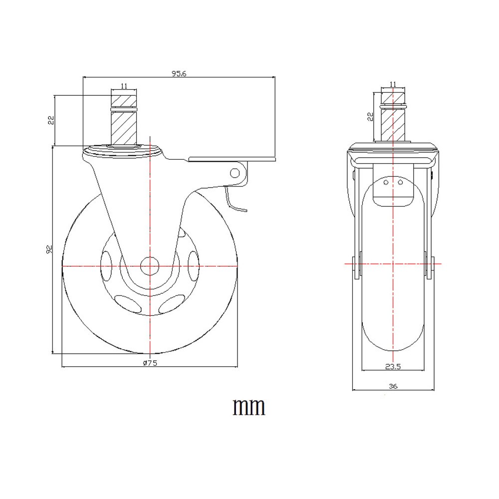 Productafbeelding nr. 4: Wielen voor harde vloeren 5x hjh OFFICE ROLO SKATE 11 mm / 75 mm bureaustoelwielen incl. rem chroom transparant