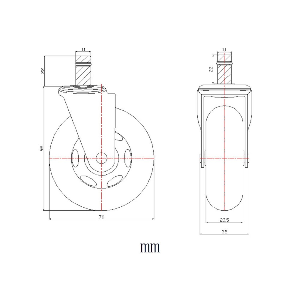 Productafbeelding nr. 4: Wielen voor harde vloeren 5x hjh OFFICE ROLO SKATE 11 mm / 75 mm bureaustoelwielen zwart / transparant (set van 5)