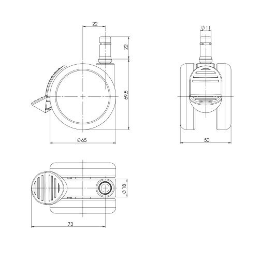Productafbeelding nr. 3: Wielen voor harde vloeren met parkeerrem 5x hjh OFFICE ROLO STOP 11 mm / 65 mm, (set van 5)