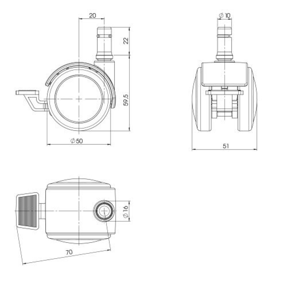 Productafbeelding nr. 3: Wielen voor harde vloeren met parkeerrem 5x hjh OFFICE ROLO STOP 10 mm / 50 mm, (set van 5)
