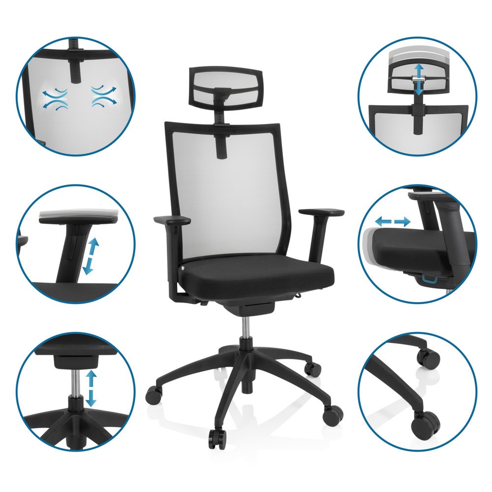 Productafbeelding nr. 3: Bureaustoel / draaistoel hjh OFFICE ASPEN PRO netstof, zwart