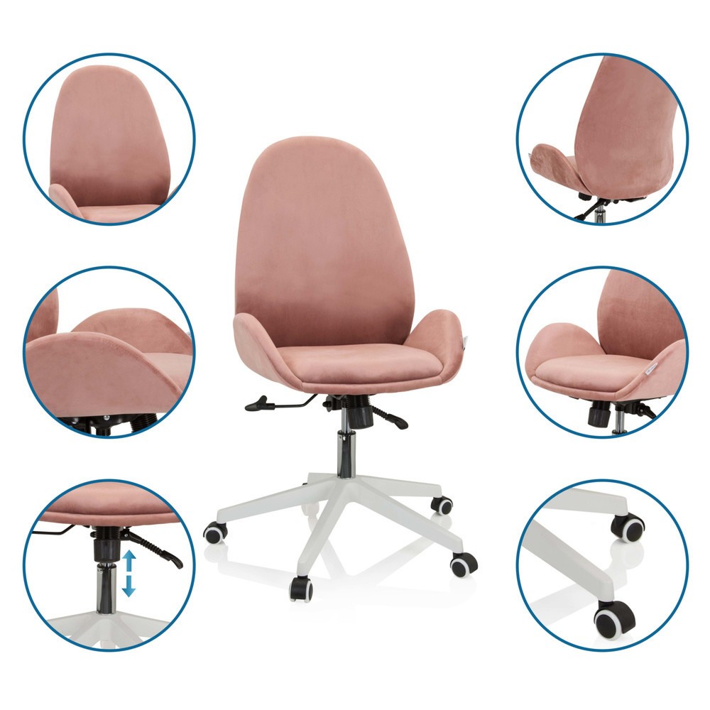 Productafbeelding nr. 3: Bureaustoel / draaistoel hjh OFFICE AVEA fluweel, roze