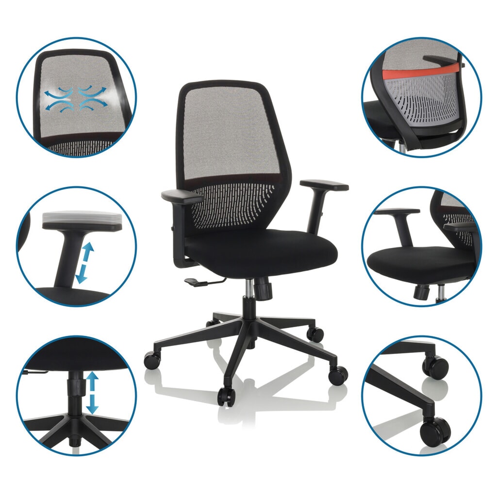 Bureaustoel / draaistoel hjh OFFICE CARLOW I netstof / stof, zwart Productafbeelding nr. 4: Bureaustoel / draaistoel hjh OFFICE CARLOW I netstof / stof, zwart