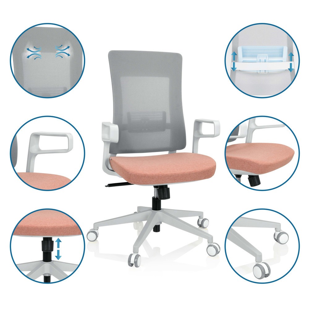 Productafbeelding nr. 4: Bureaustoel / draaistoel hjh OFFICE COMFIO WM netstof / stof, grijs / roze