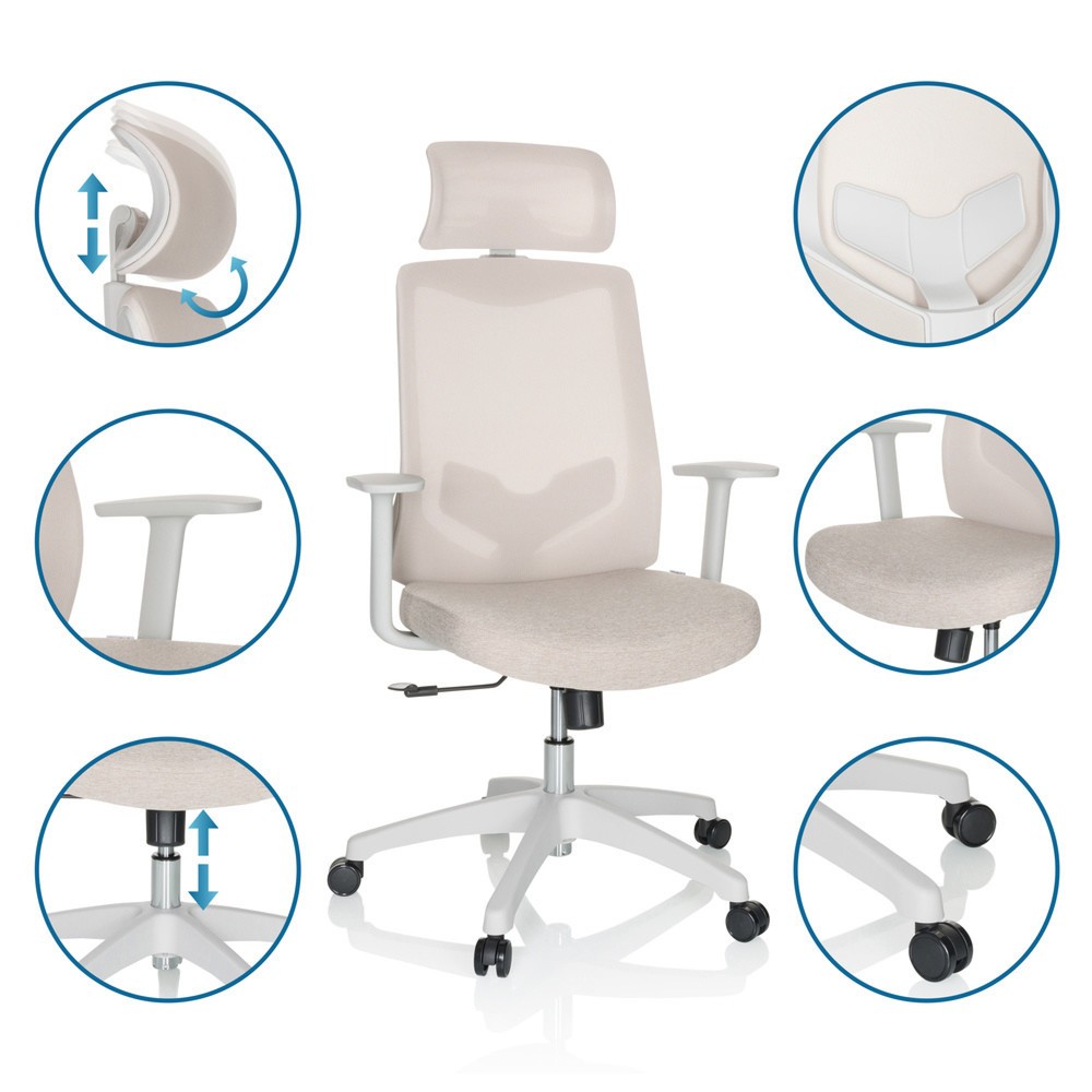 Productafbeelding nr. 3: Bureaustoel / draaistoel hjh OFFICE MIKEO W netstof / stof, beige