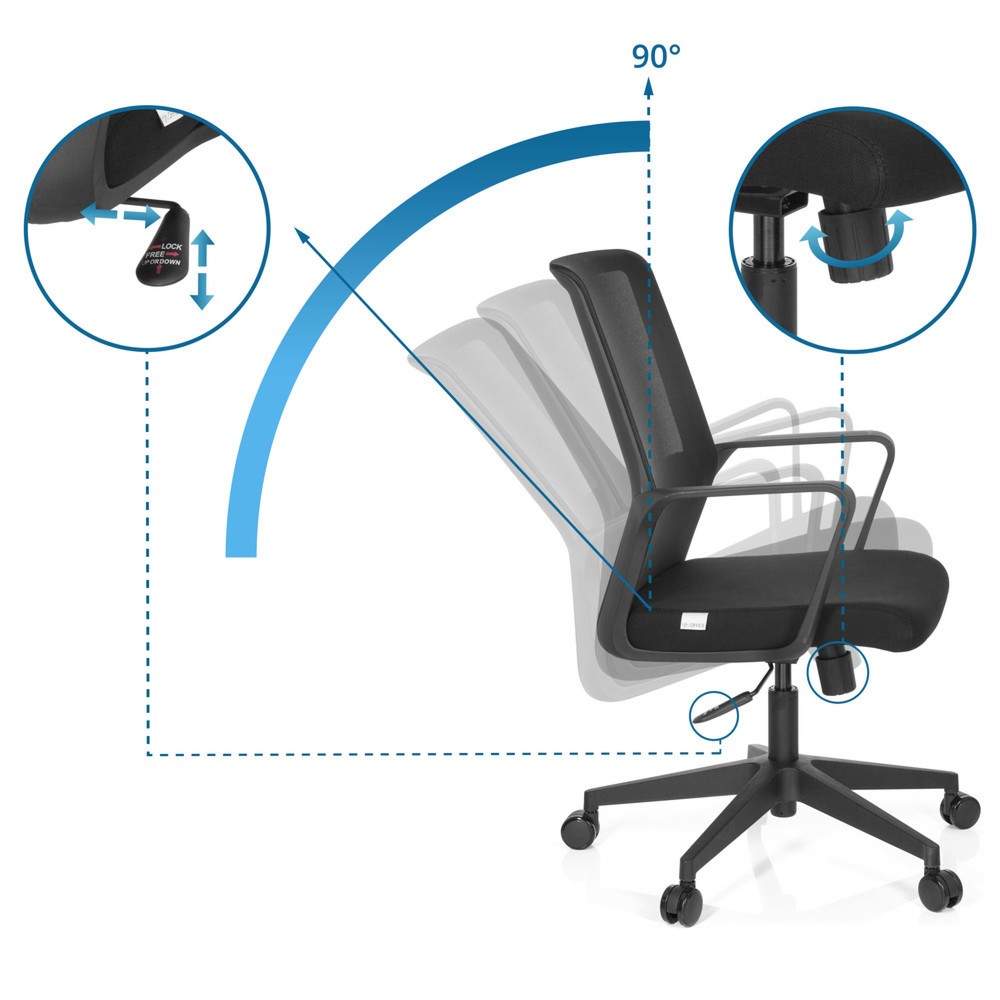 Productafbeelding nr. 2: Bureaustoel / draaistoel hjh OFFICE PRESTON netstof, zwart