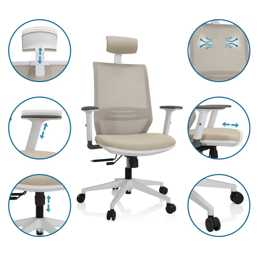 Productafbeelding nr. 3: Bureaustoel / draaistoel hjh OFFICE PROFONDO PRO W netstof / stof, beige
