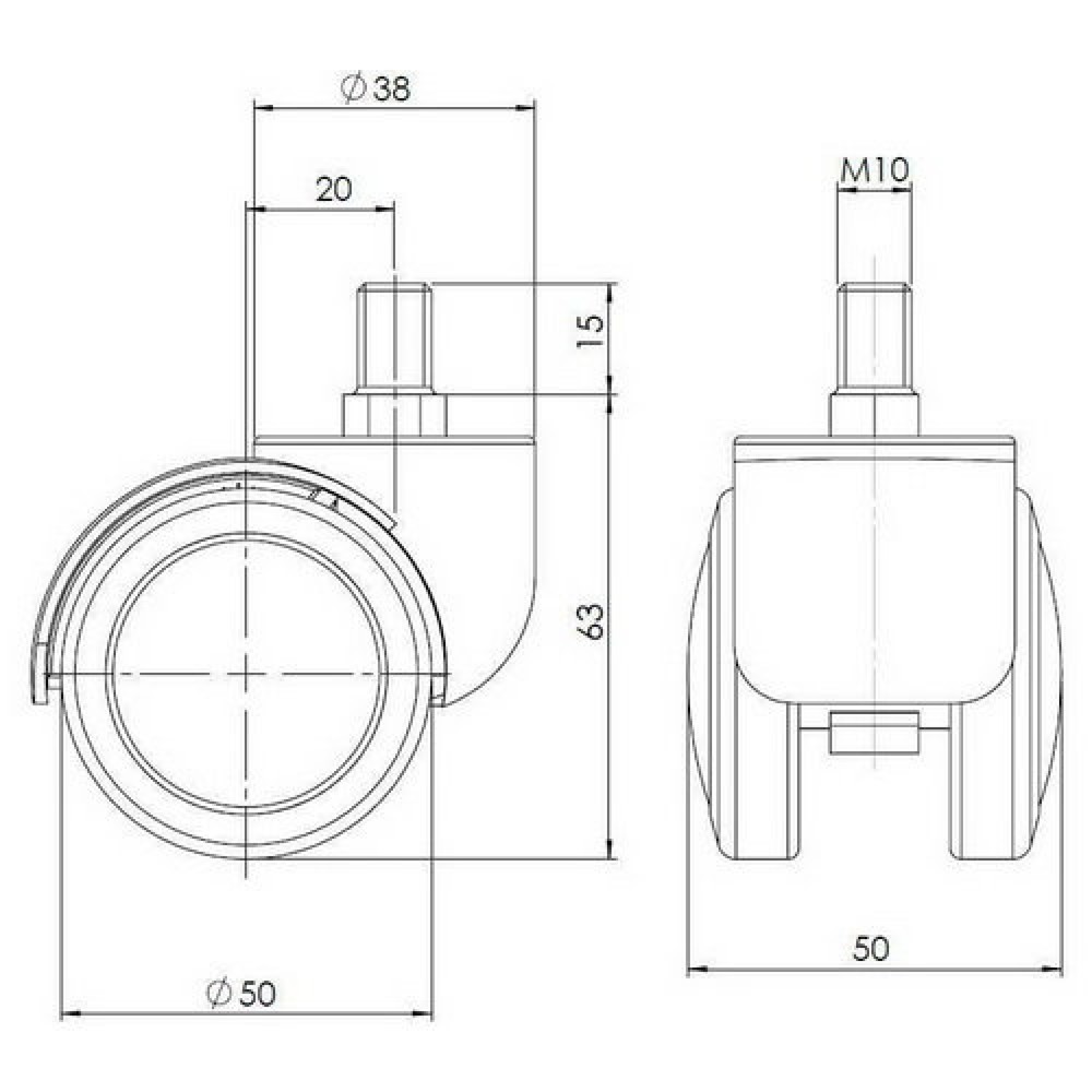 Productafbeelding nr. 4: Wielen voor harde vloeren 5x hjh OFFICE 50 mm / schroefdraad M10 bureaustoelwielen voor harde vloeren, (set van 5)
