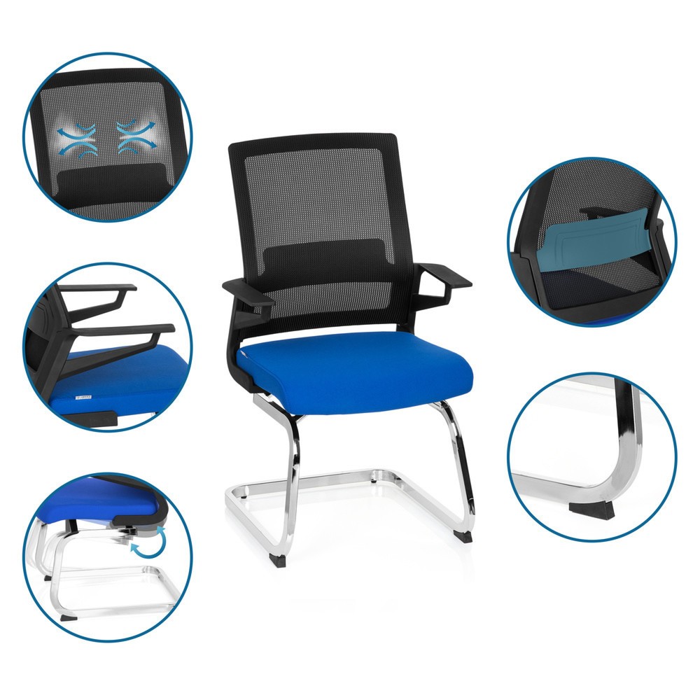 Productafbeelding nr. 3: Vergaderstoel / sledestoel hjh OFFICE INVENTOR V stof, zwart / blauw