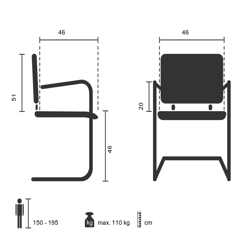 Productafbeelding nr. 5: Vergaderstoel / bezoekersstoel hjh OFFICE TILA V PU, zwart