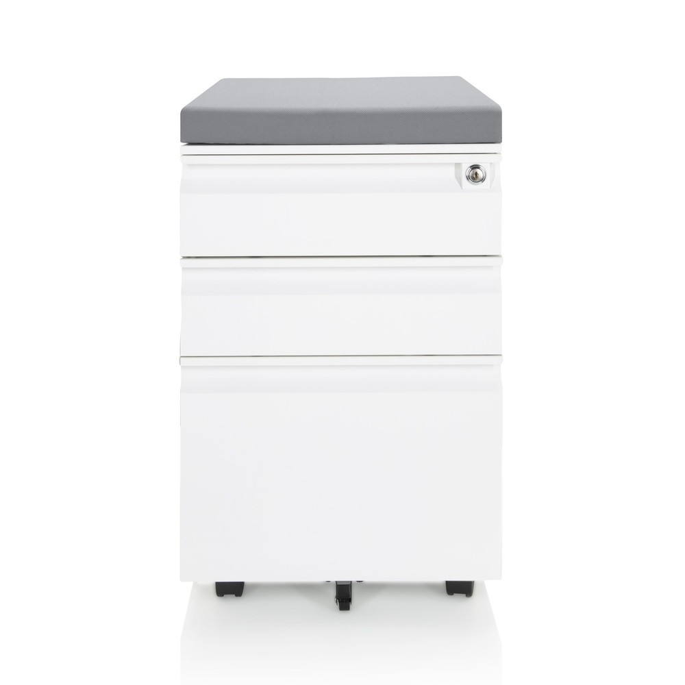 Product afbeelding: Ladekast op wielen hjh OFFICE COLOR OS metaal, wit met zitkussen grijs
