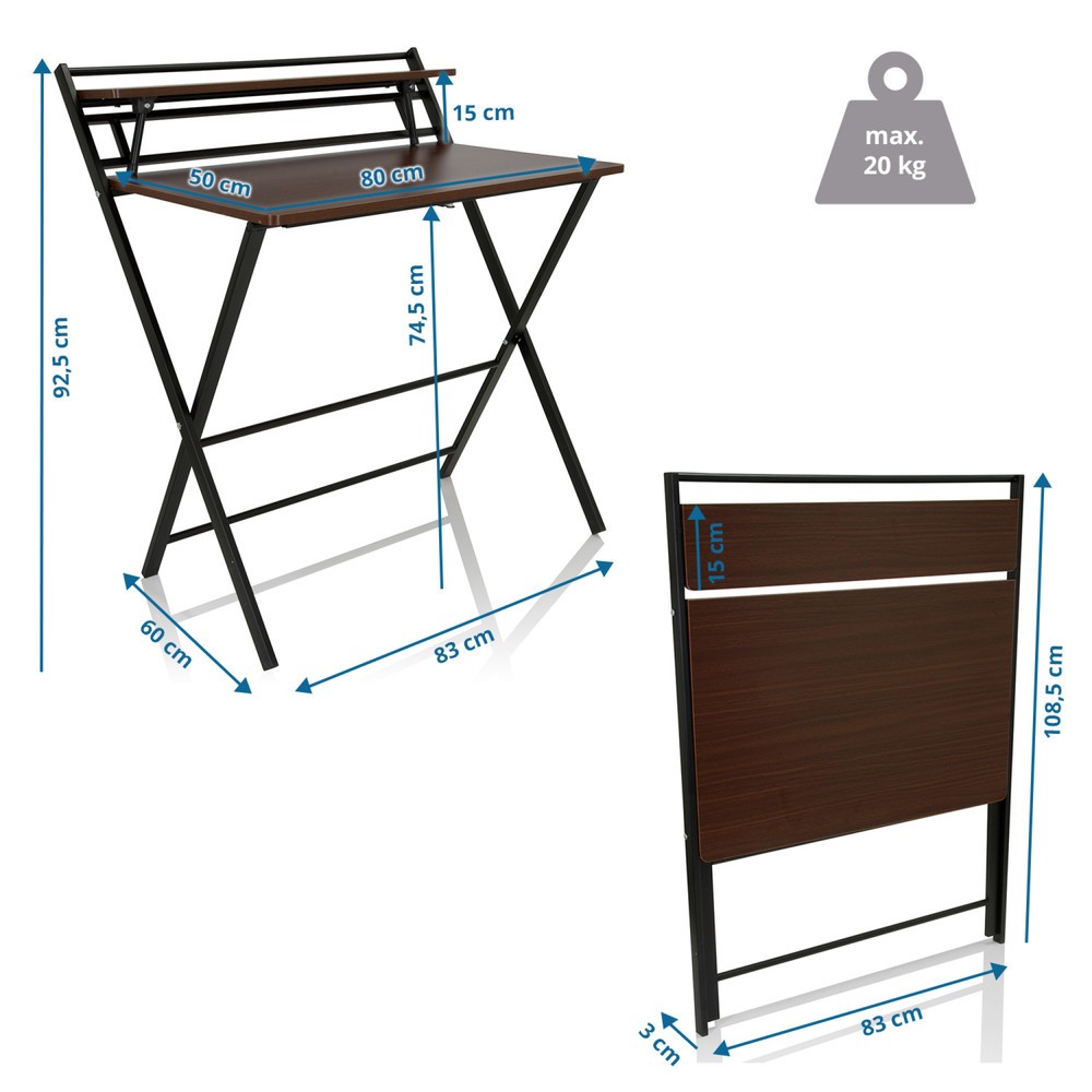 Productafbeelding nr. 5: Bureau / werktafel hjh OFFICE EASY CLAP 92 x 84, walnoot / zwart