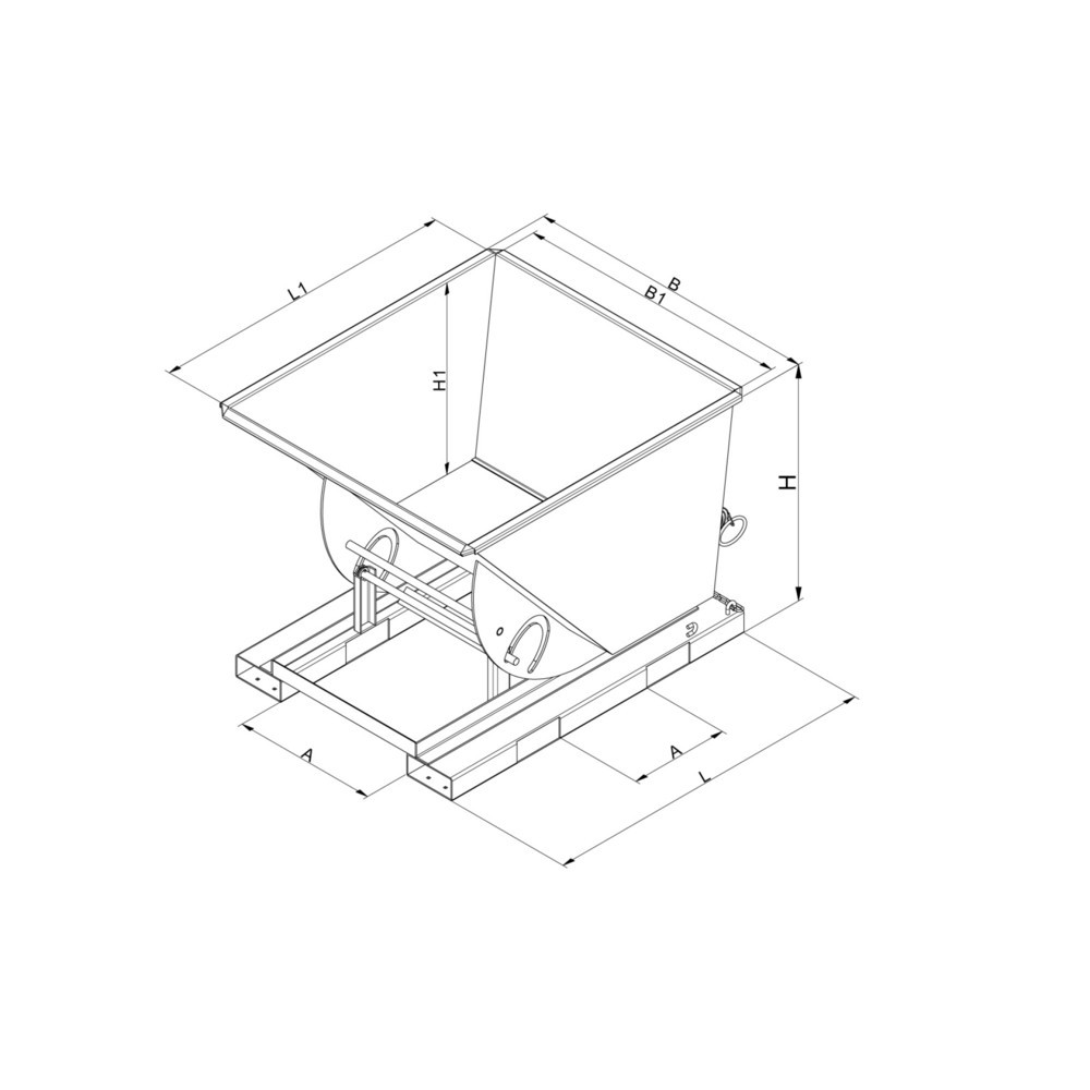 Productafbeelding nr. 4: Kantelbak met afrolmechanisme, hoge bouwhoogte, verzinkt, 500 l