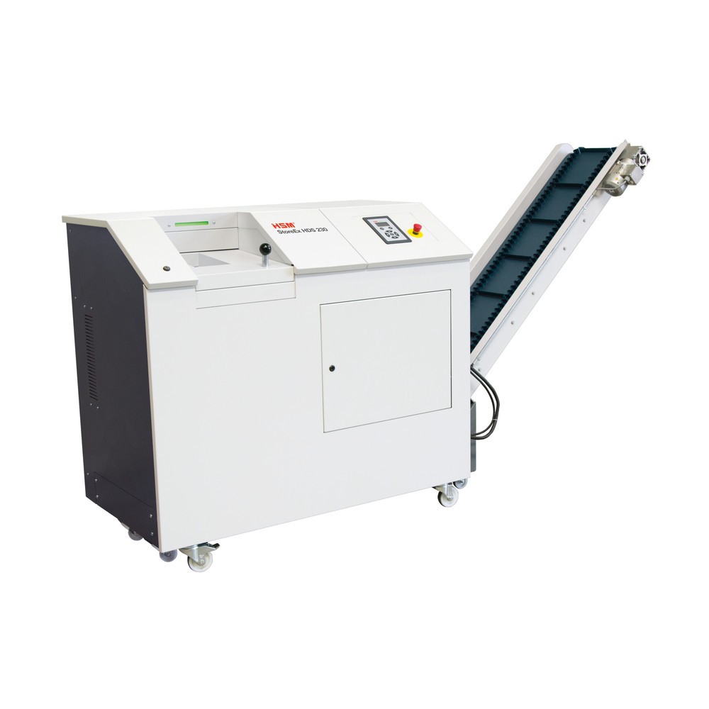 Product afbeelding: HSM mediashredder StoreEx HDS 230, met transportband, eentraps, snippers 20 x 40-50 mm