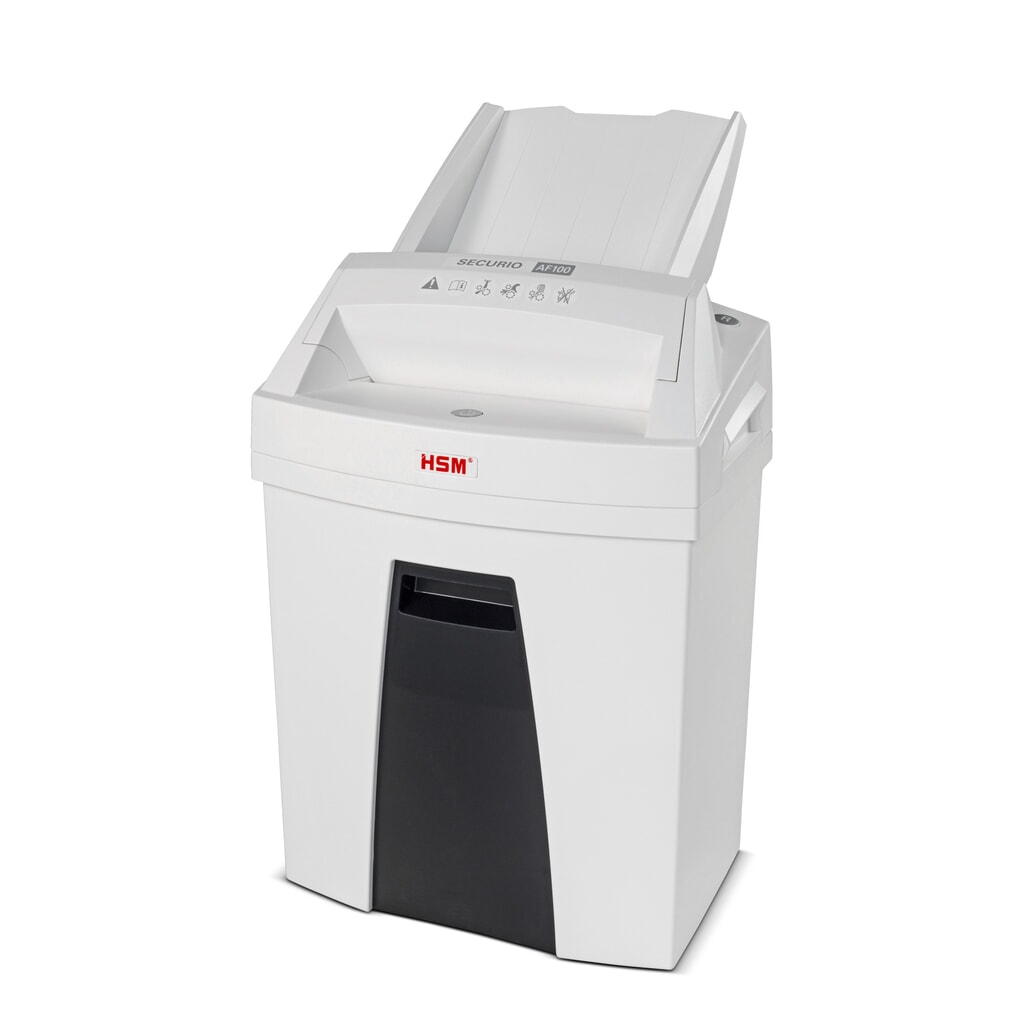Product afbeelding: HSM papiervernietiger SECURIO AF100, automatisch intrekmechanisme voor papier, snijdt snippers van 4 x 25 mm
