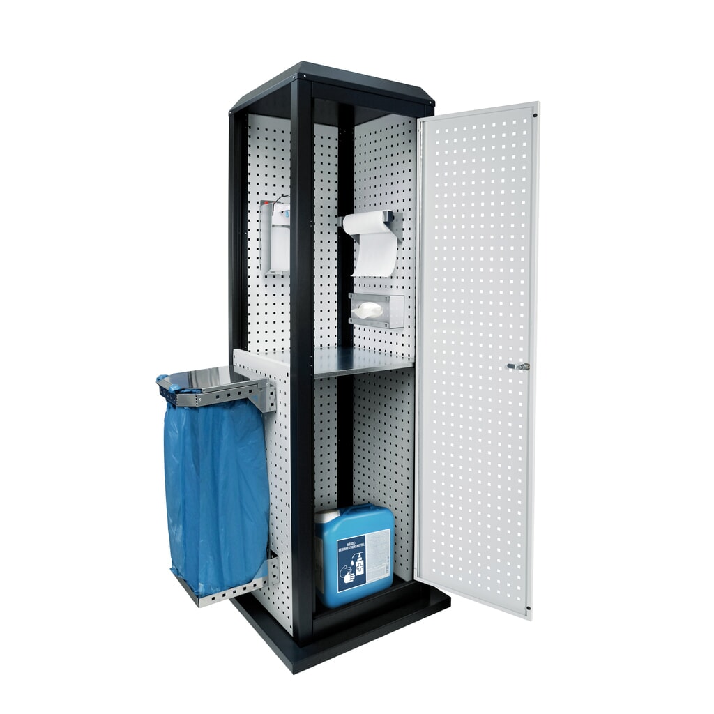 Hygiënestation Kappes RasterPlan®, stationair, met deur en één legbord, hxbxd 2.015 x 700 x 700 mm, model 4 Product afbeelding: Hygiënestation Kappes RasterPlan®, stationair, met deur en één legbord, hxbxd 2.015 x 700 x 700 mm, model 4