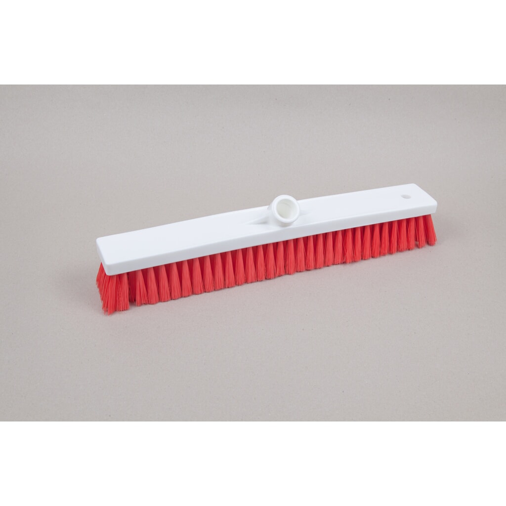 Hygiënische zaalbezem, kunststof, Duitse schroefdraad, polyester borstelharen 0,25, zacht, 450 mm, rood Product afbeelding: Hygiënische zaalbezem, kunststof, Duitse schroefdraad, polyester borstelharen 0,25, zacht, 450 mm, rood