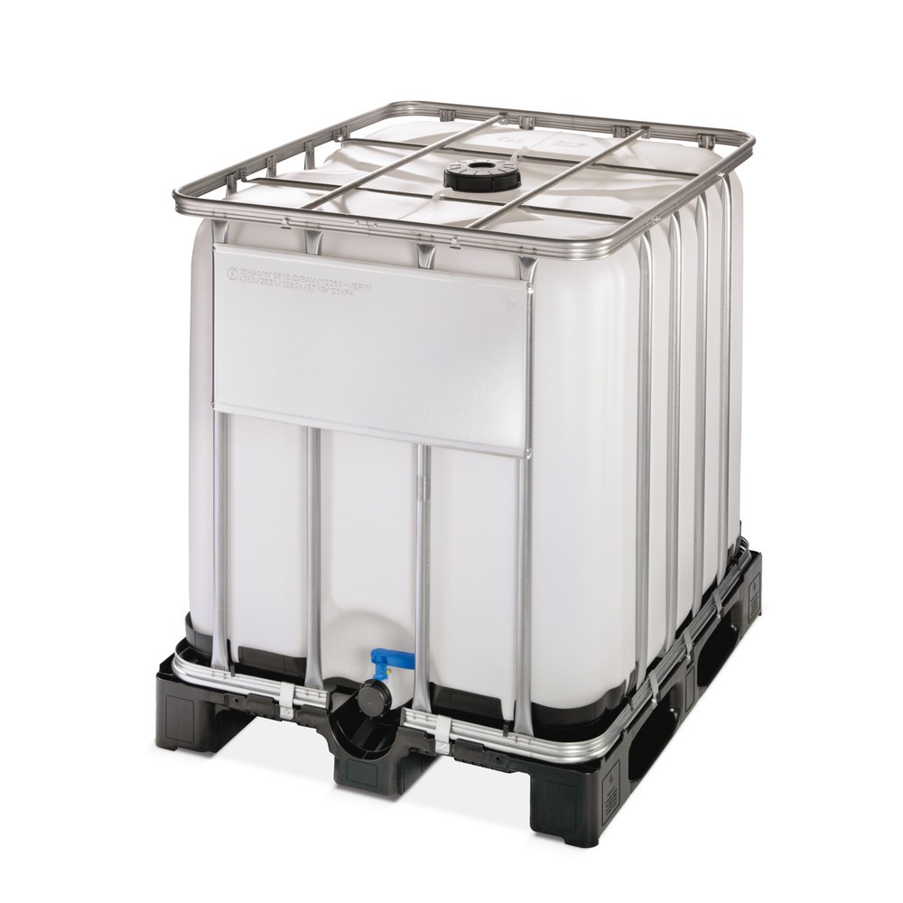 Product afbeelding: IBC-container uitvoering voor gevaarlijke stoffen, op kunststof pallet, 1.000 liter