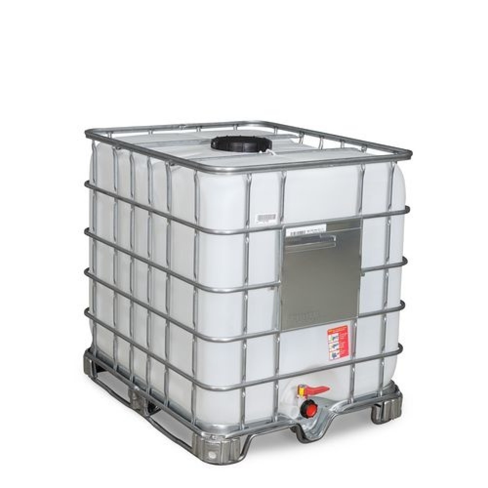 Product afbeelding: IBC, pallet met stalen sledes, 1.000 liter, opening NW225, uitloop NW50