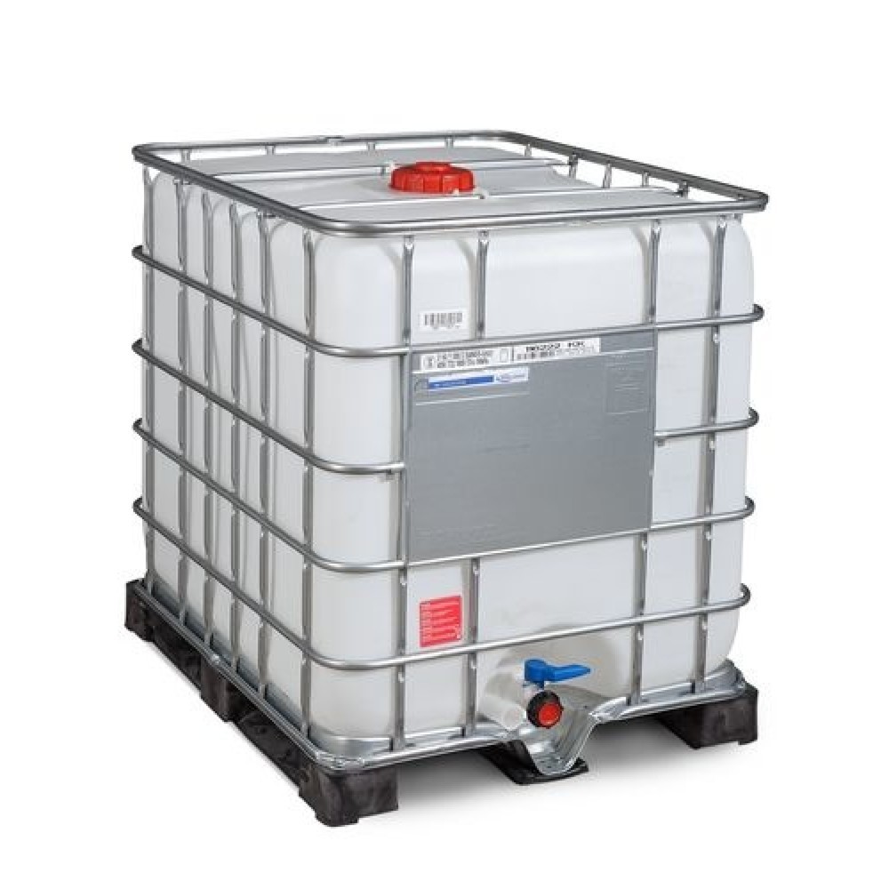 Product afbeelding: IBC, uitvoering voor gevaarlijke stoffen, pallet van PE, 1.000 liter, opening NW150, uitloop NW50