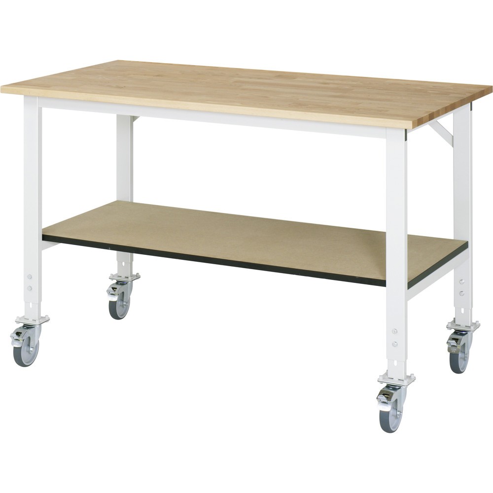 Product afbeelding: In hoogte verstelbare, mobiele werktafel RAU serie TOM, hxbxd 760-1.080 x 1.500 x 800 mm, massief beuken werkblad