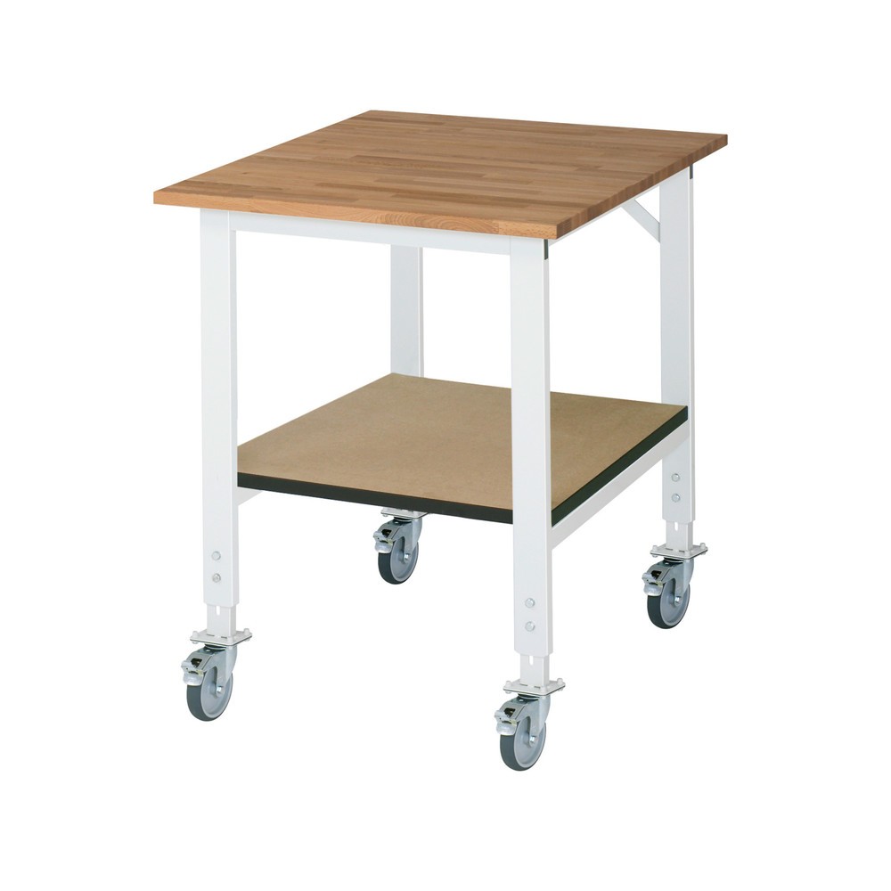 Product afbeelding: In hoogte verstelbare, mobiele werktafel RAU serie TOM, hxbxd 760-1.080 x 750 x 1.000 mm, massief beuken werkblad