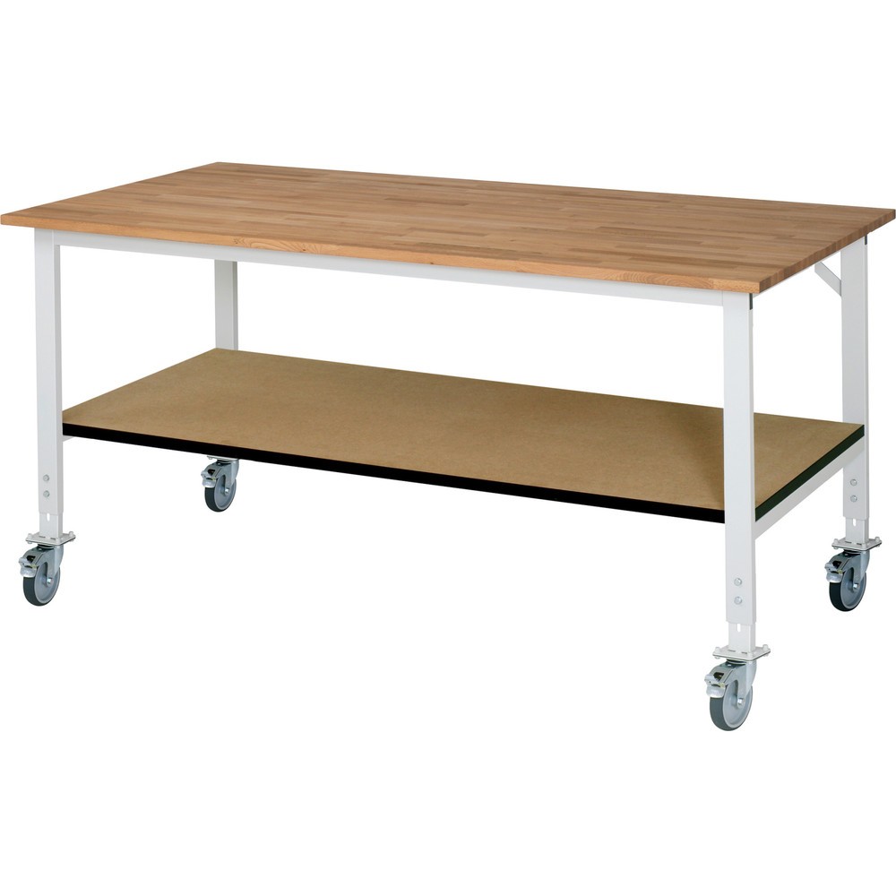 Product afbeelding: In hoogte verstelbare, mobiele werktafel RAU serie TOM, hxbxd 760-1.080 x 2.500 x 1.000 mm, massief beuken werkblad