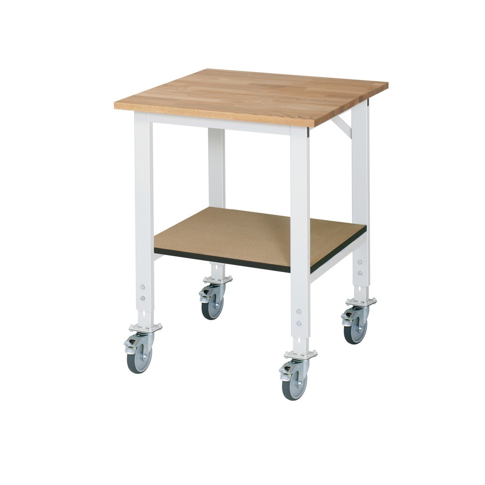 Productafbeelding nr. 1: In hoogte verstelbare, mobiele werktafel RAU serie TOM, hxbxd 760-1.080 x 750 x 800 mm, massief beuken werkblad