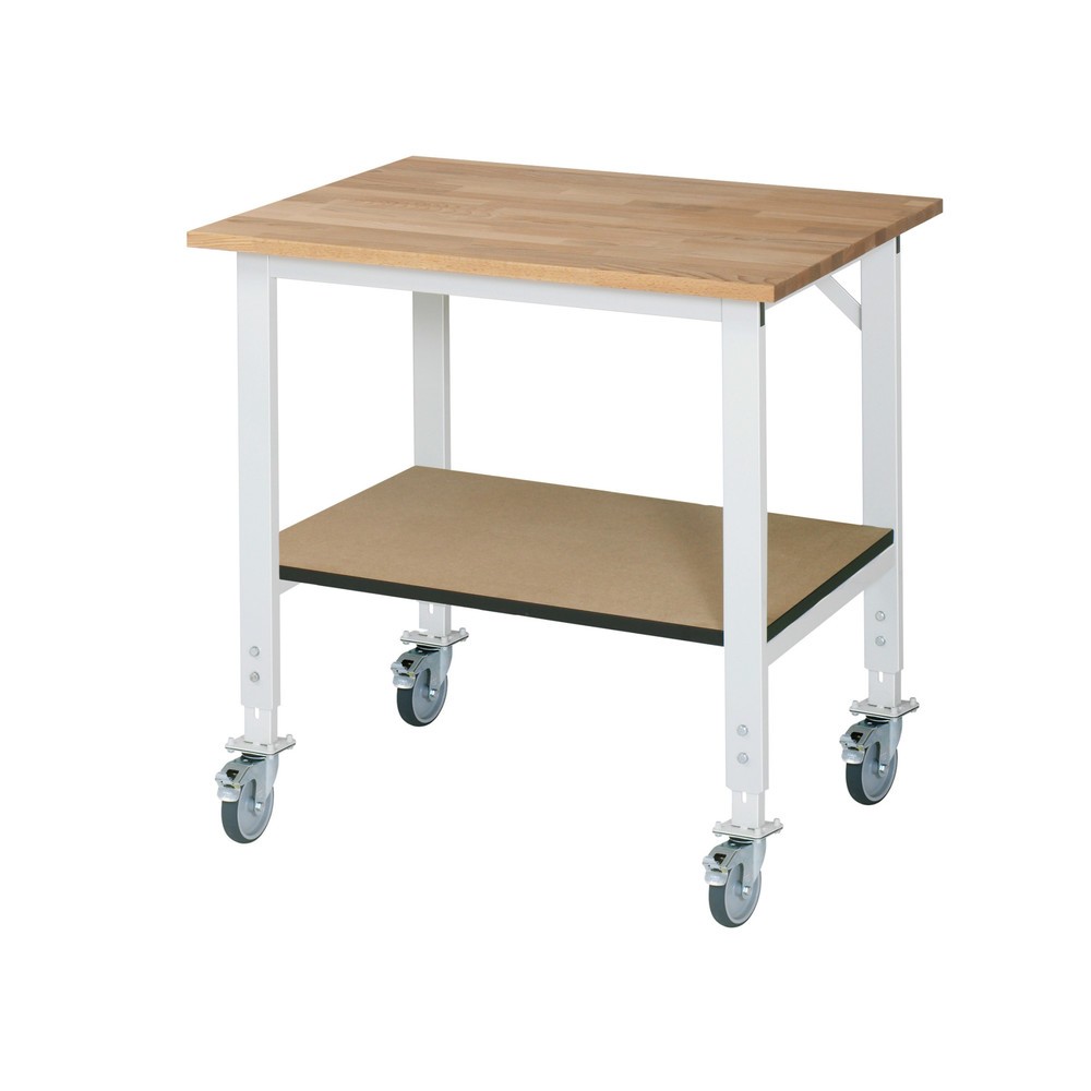 Product afbeelding: In hoogte verstelbare, mobiele werktafel RAU serie TOM, hxbxd 760-1.080 x 1.000 x 800 mm, massief beuken werkblad