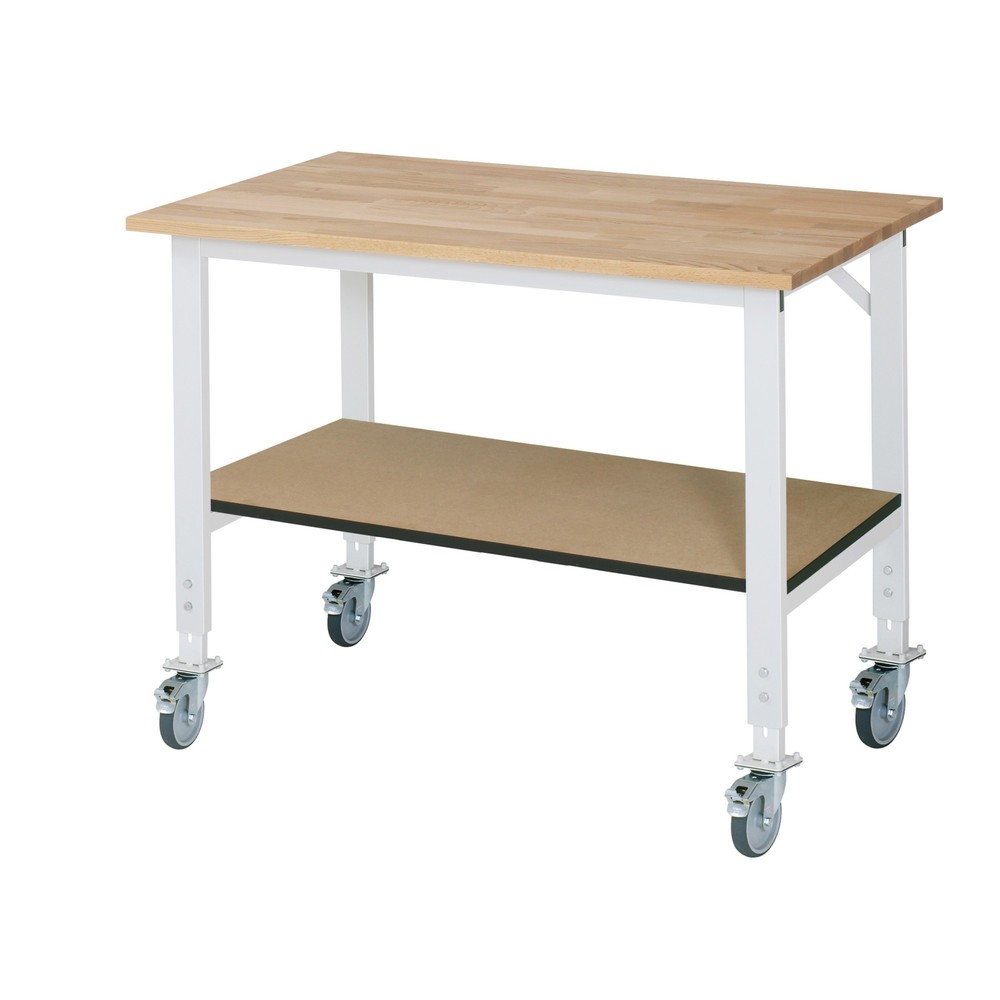 Product afbeelding: In hoogte verstelbare, mobiele werktafel RAU serie TOM, hxbxd 760-1.080 x 1.250 x 800 mm, massief beuken werkblad