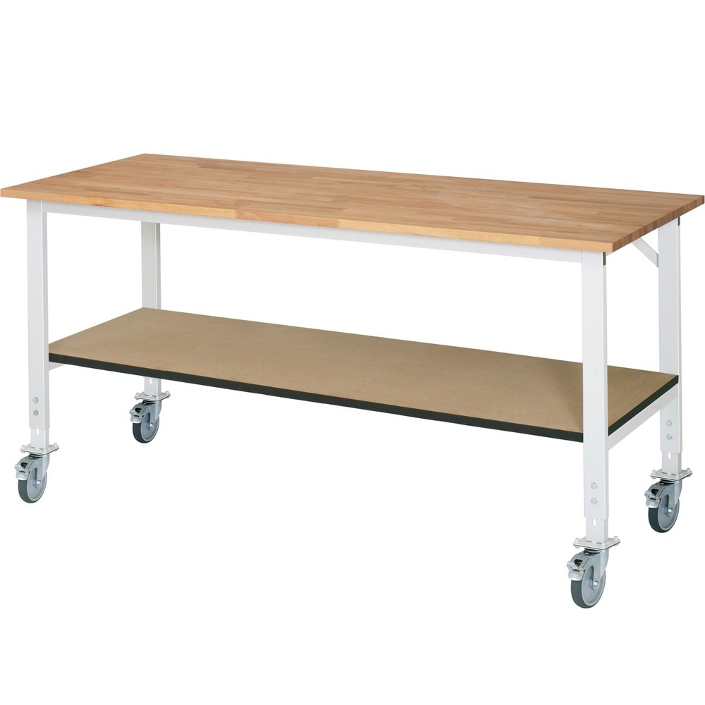Productafbeelding nr. 1: In hoogte verstelbare, mobiele werktafel RAU serie TOM, hxbxd 760-1.080 x 2.500 x 800 mm, massief beuken werkblad
