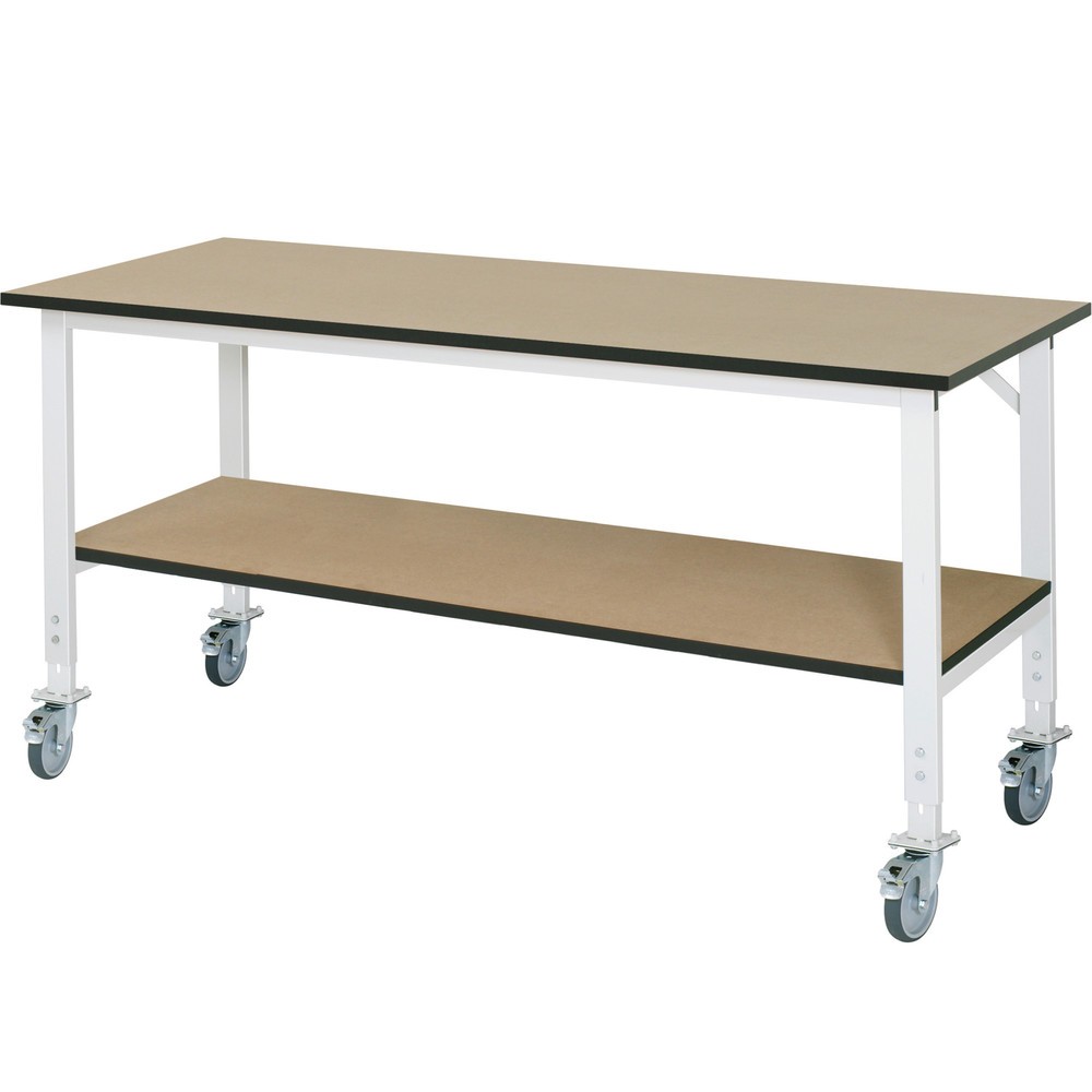 Productafbeelding nr. 1: In hoogte verstelbare, mobiele werktafel RAU serie TOM, hxbxd 760-1.080 x 2.500 x 800 mm, mdf werkblad