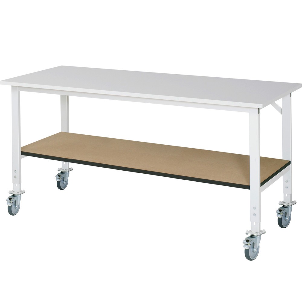 Productafbeelding nr. 1: In hoogte verstelbare, mobiele werktafel RAU serie TOM, hxbxd 760-1.080 x 2.500 x 800 mm, werkblad met melaminelaag