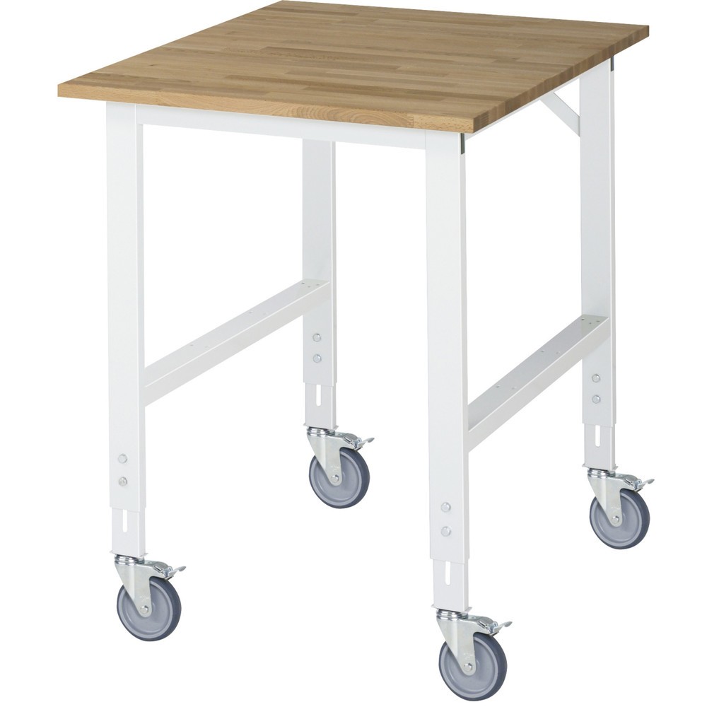 Product afbeelding: In hoogte verstelbare, mobiele werktafel RAU serie TOM, hoogte 910-1.230 mm, bxd 750 x 1.000 mm, massief beuken werkblad