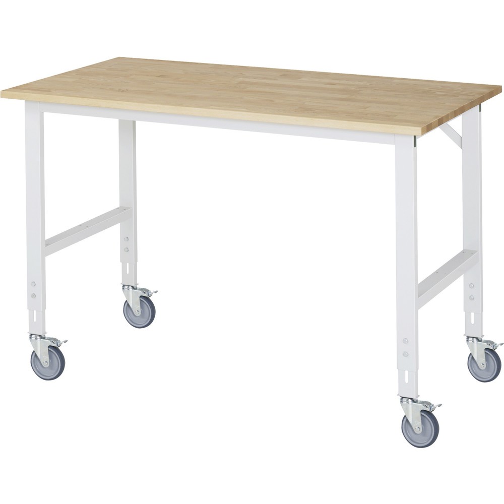 Product afbeelding: In hoogte verstelbare, mobiele werktafel RAU serie TOM, hoogte 910-1.230 mm, bxd 1.500 x 800 mm, massief beuken werkblad