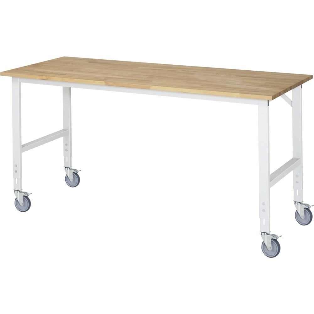 Product afbeelding: In hoogte verstelbare, mobiele werktafel RAU serie TOM, hoogte 910-1.230 mm, bxd 2.500 x 800 mm, massief beuken werkblad