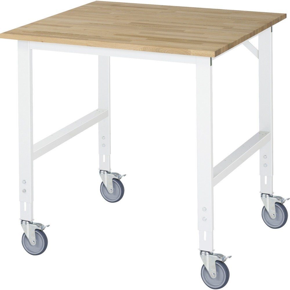 Product afbeelding: In hoogte verstelbare, mobiele werktafel RAU serie TOM, hoogte 910-1.230 mm, bxd 1.000 x 1.000 mm, massief beuken werkblad