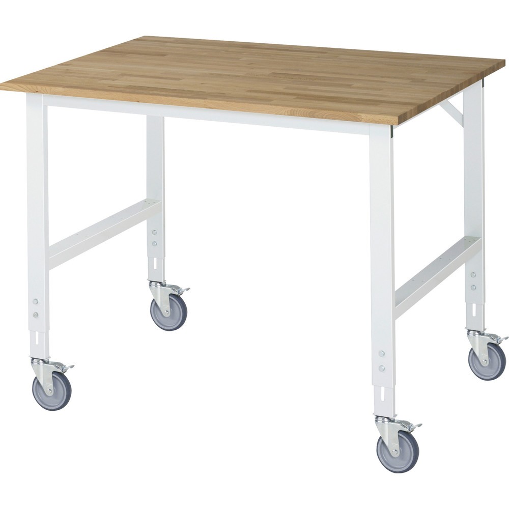 Product afbeelding: In hoogte verstelbare, mobiele werktafel RAU serie TOM, hoogte 910-1.230 mm, bxd 1.250 x 1.000 mm, massief beuken werkblad