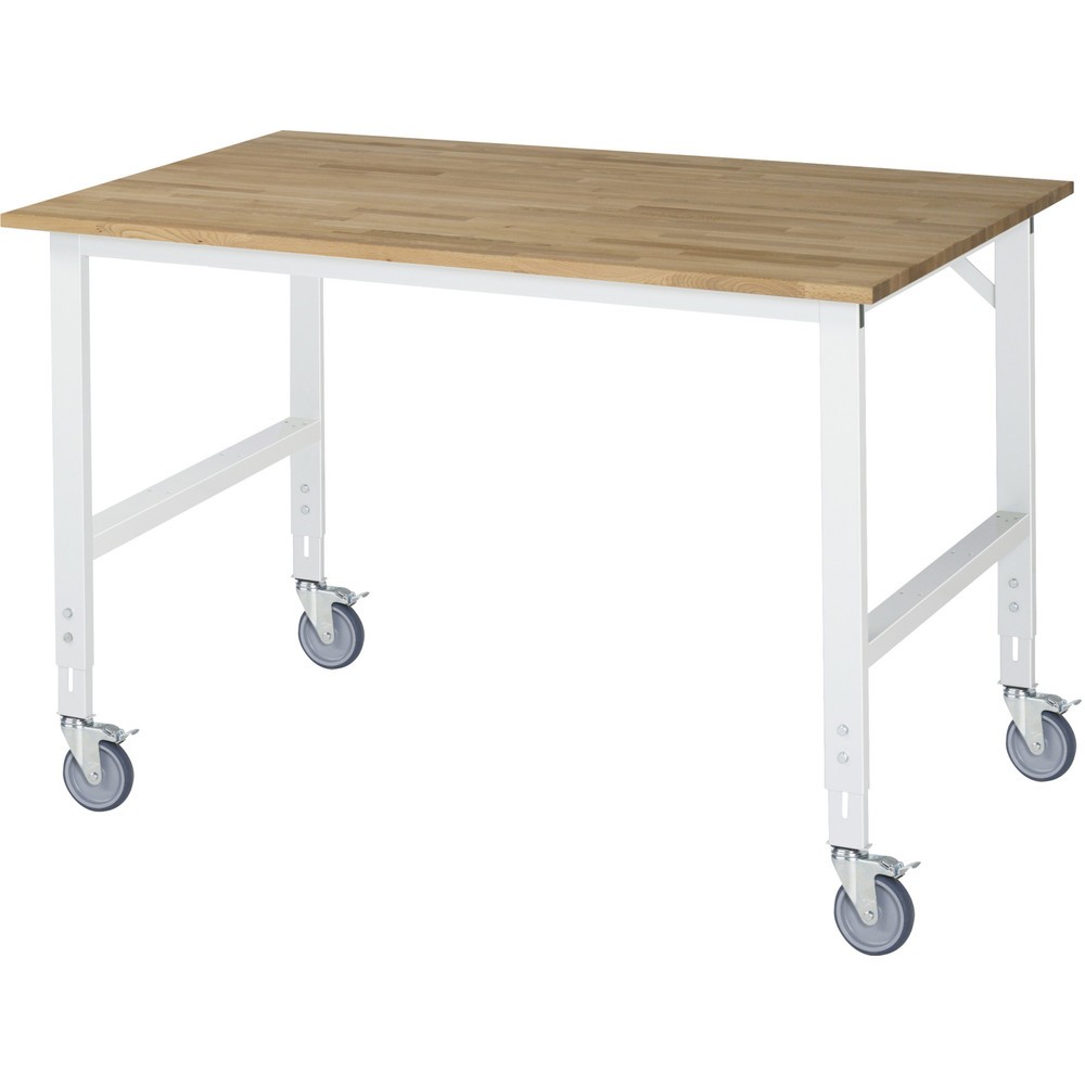 Product afbeelding: In hoogte verstelbare, mobiele werktafel RAU serie TOM, hoogte 910-1.230 mm, bxd 1.500 x 1.000 mm, massief beuken werkblad