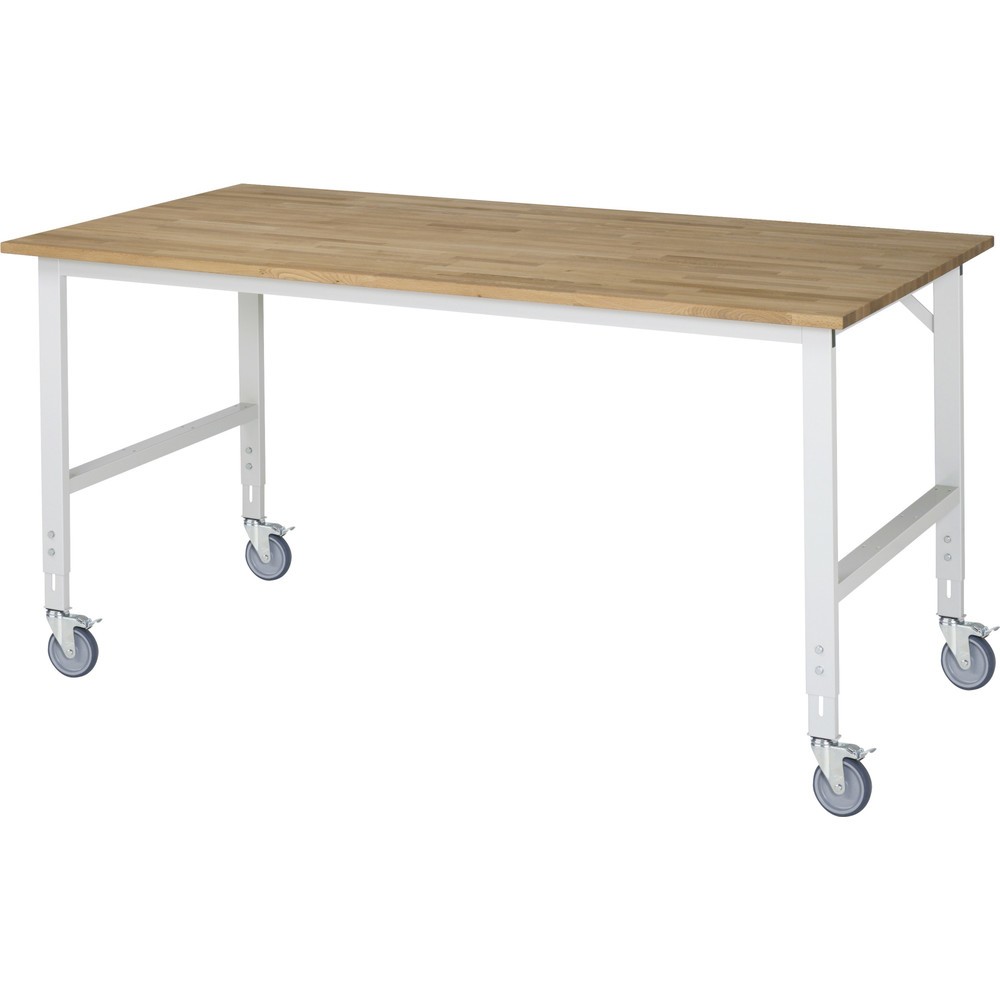 Product afbeelding: In hoogte verstelbare, mobiele werktafel RAU serie TOM, hoogte 910-1.230 mm, bxd 2.500 x 1.000 mm, massief beuken werkblad